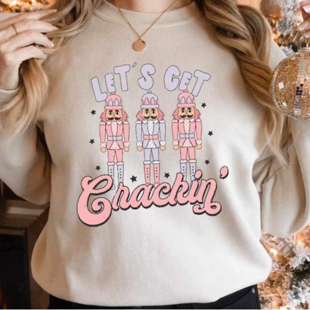 Let’s Get Crackin’ Christmas Holiday Crewneck Sweatshirt S M L XL